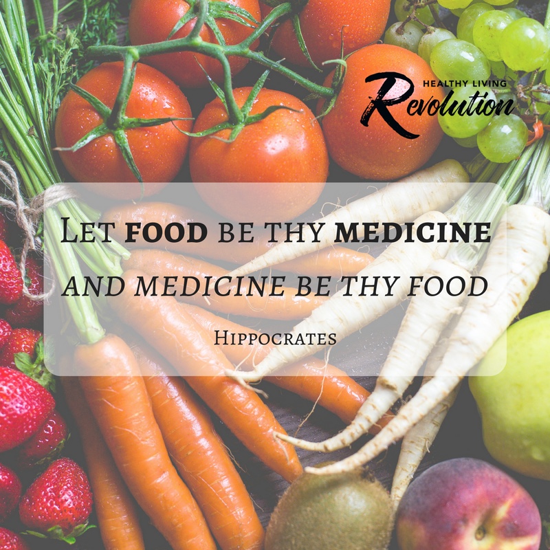 Hippocrates quote with photo of vegetables